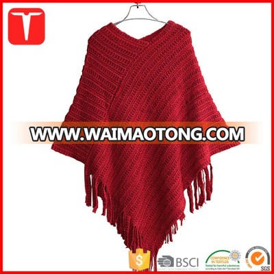 Winter wholesale sweater tassel ponchos for women