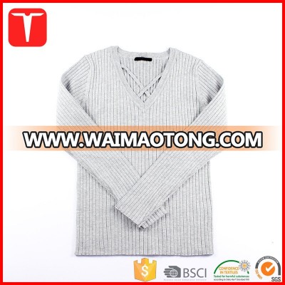 Women v neck custom sweater manufacturer knit garments factory